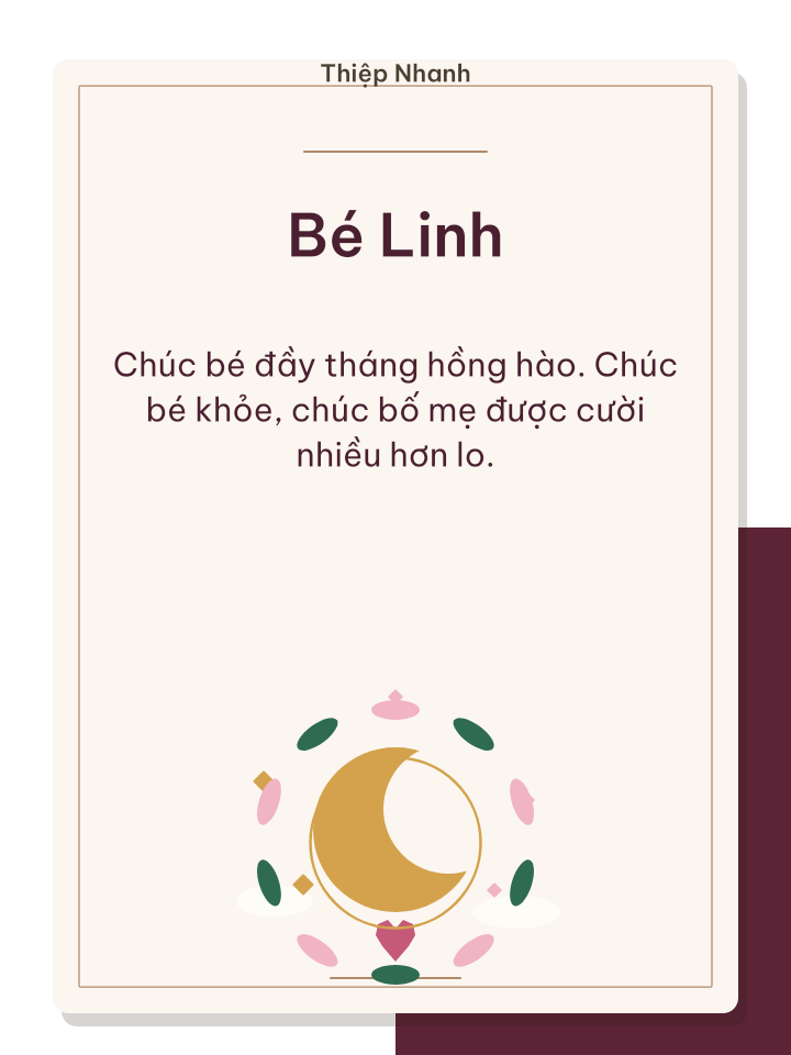 Thiệp đầy tháng hồng
